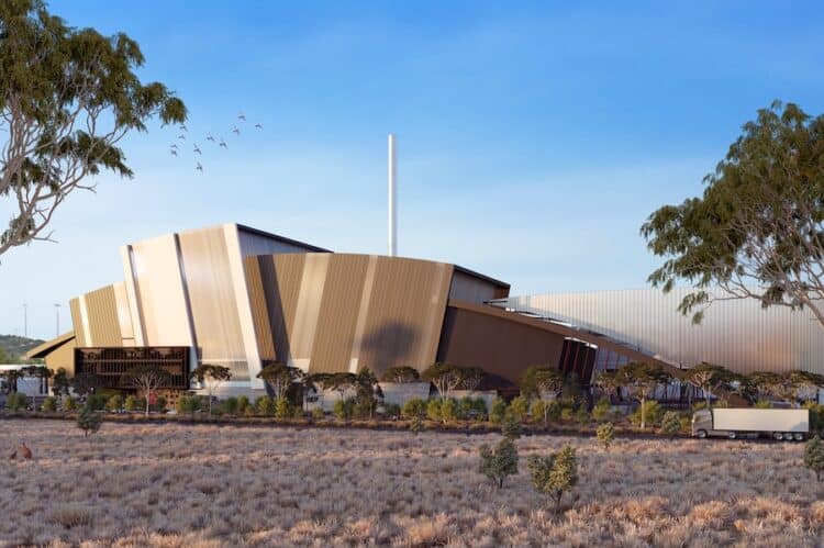 An artist’s impression of the Advanced Energy Recovery Centre (ARC) proposed for Woodlawn Eco Precinct, near Tarago New South Wales. Image: Veolia